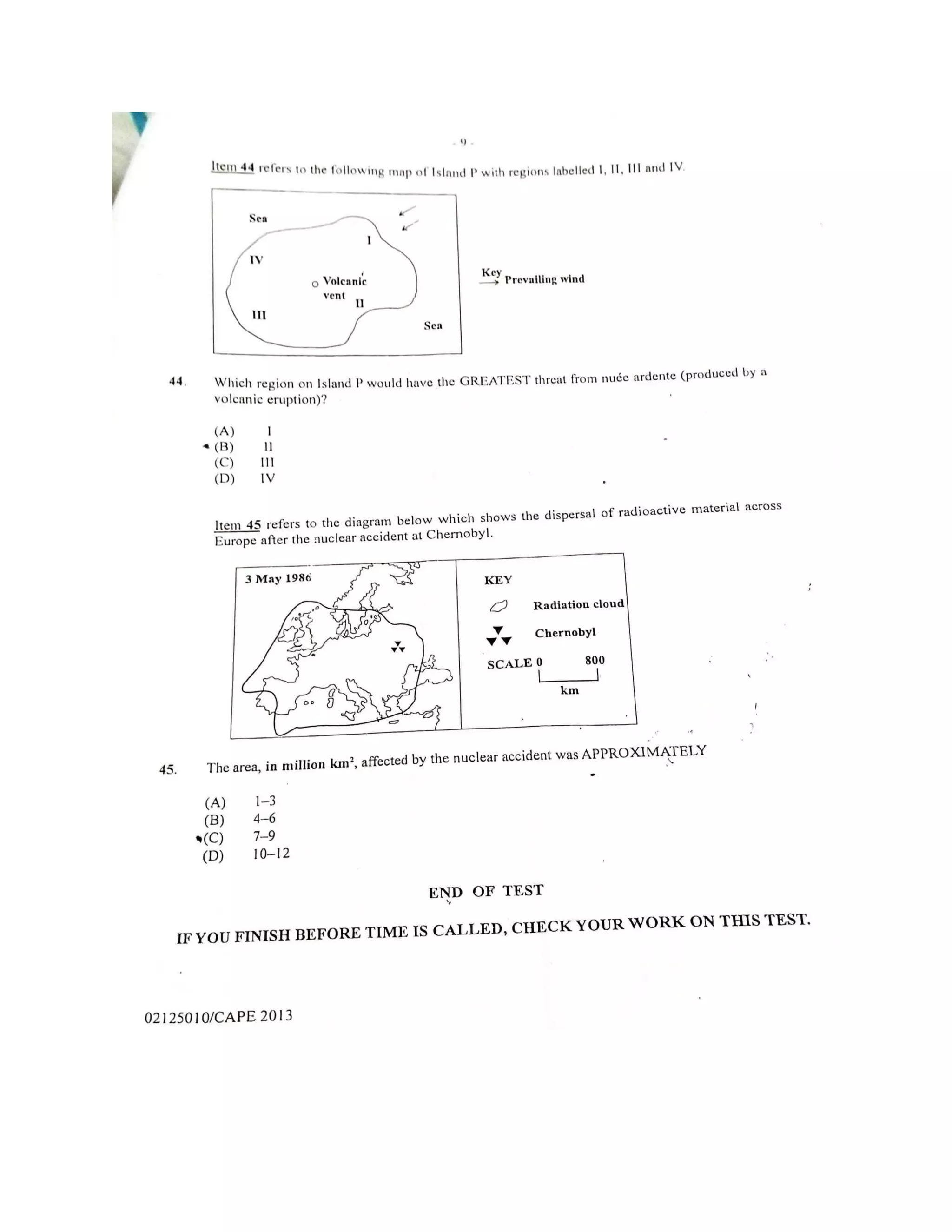 Practice multiple choice past paper for CAPE UNIT 1 Geography-2013