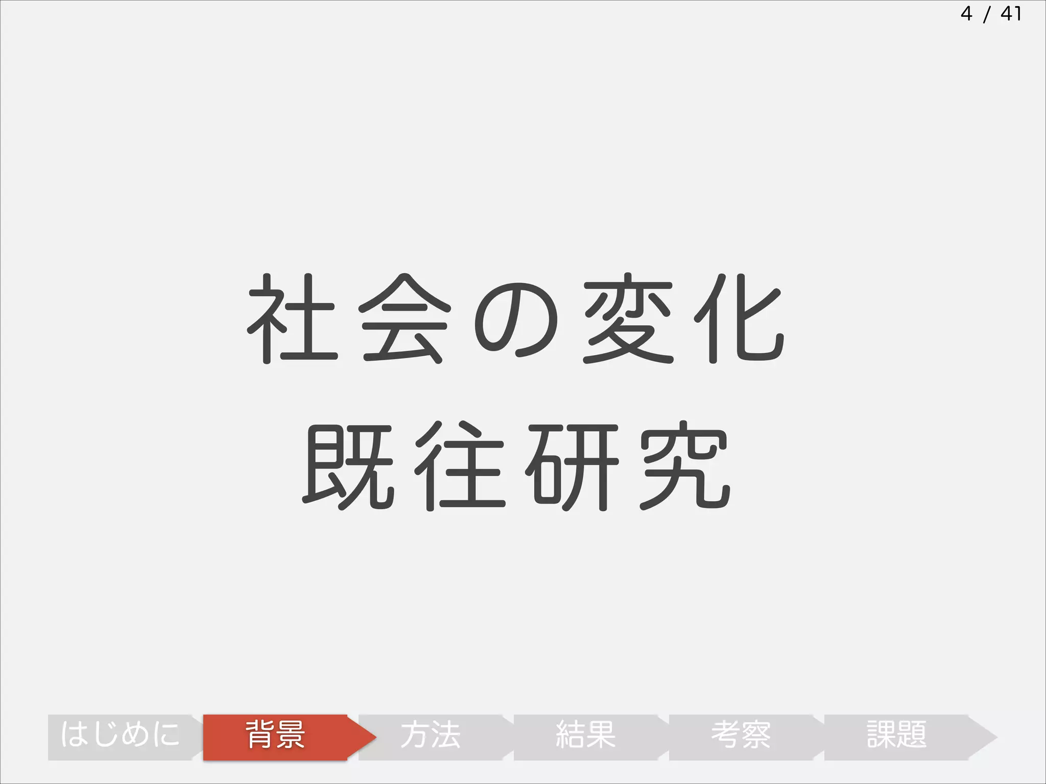 4 / 41

社会の変化
既往研究
はじめに

背景

方法

結果

考察

課題

 