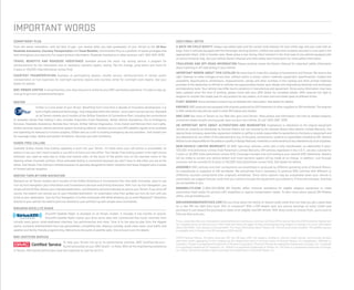 Additional notes
A NOTE ON CHILD SAFETY Always use safety belts and the correct child restraint for your child’s age and size, even with air
bags. Even in vehicles equipped with the Passenger Sensing System, children are safer when properly secured in a rear seat in the
appropriate infant, child or booster seat. Never place a rear-facing infant restraint in the front seat of any vehicle equipped with
an active frontal air bag. See your vehicle Owner’s Manual and child safety seat instructions for more safety information.
TRAILERING AND OFF-ROAD INFORMATION Please carefully review the Owner’s Manual for important safety information
about trailering or off-road driving in your vehicle.
IMPORTANT WORDS ABOUT THIS CATALOG We have tried to make this catalog comprehensive and factual. We reserve the
right, however, to make changes at any time, without notice, in prices, colors, materials, equipment, specifications, models and
availability. Specifications, dimensions, measurements, ratings and other numbers in this catalog and other printed materials
provided at the dealership or affixed to vehicles are approximates based upon design and engineering drawings and prototypes
and laboratory tests. Your vehicle may differ due to variations in manufacture and equipment. Since some information may have
been updated since the time of printing, please check with your GMC dealer for complete details. GMC reserves the right to
lengthen or shorten the model year for any product for any reason, or to start and end model years at different times.
fleet orders Some standard content may be deleted with fleet orders. See dealer for details.
ENGINES GMC products are equipped with engines produced by GM Powertrain or other suppliers to GM worldwide. The engines
in GMC products may also be used in other GM makes and models.
GMC.COM See more of Terrain on our Web site: gmc.com/Terrain. More photos and information; hot links to related subjects;
convenient dealer locator; pricing guide, spec out your own vehicle. Or call1-800-GMC-8782.
AN IMPORTANT NOTE ABOUT ALTERATIONS AND WARRANTIES Installations or alterations to the original equipment
vehicle (or chassis) as distributed by General Motors are not covered by the General Motors New-Vehicle Limited Warranty. The
special body company, assembler, equipment installer or upfitter is solely responsible for warranties on the body or equipment and
any alterations (or any effect of the alterations) to any of the parts, components, systems or assemblies installed by GM. General
Motorsisnotresponsibleforthesafetyorqualityofdesignfeatures,materialsorworkmanshipofanyalterationsbysuchsuppliers.
NEW-VEHICLE LIMITED WARRANTY All GMC light-duty vehicles come with a fully transferable, no-deductible 5-year/
100,000-mile (whichever comes first) Powertrain Limited Warranty. GM vehicles registered in the U.S.A. are also covered for
3 years or 36,000 miles (whichever comes first). Coverage includes tires and towing to your nearest GMC dealership. Repairs
will be made to correct any vehicle defect and most warranty repairs will be made at no charge. In addition, rust-through
corrosion will be covered for 6 years or 100,000 miles (whichever comes first). See dealer for details.
ASSEMBLY GMC vehicles and their components are assembled or produced by different operating units of General Motors,
its subsidiaries or suppliers to GM worldwide. We sometimes find it necessary to produce GMC vehicles with different or
differently sourced components than originally scheduled. Since some options may be unavailable when your vehicle is
assembled, we suggest that you verify that your vehicle includes the equipment you ordered or, if there are changes, that they
are acceptable to you.
GMMOBILITY.COM (1-800-323-9935) GM Mobility offers financial assistance for eligible adaptive equipment to make
automotive travel easier for persons with disabilities or special transportation needs. To learn more about special GM Mobility
offers, visit gmmobility.com.
GMCARDMEMBERSERVICES.COM Did you know about the family of reward credit cards that can help you get a great deal
on a new GM car, light-duty truck, SUV or crossover? With a GM reward card, you accrue earnings on every credit card
purchase to use toward the purchase or lease of an eligible new GM vehicle. With three cards to choose from, you’re sure to
find one that suits you.
1
If you subscribe after your trial period, subscriptions are continuous until you call SiriusXM to cancel. See SiriusXM Customer Agreement
for complete terms at siriusxm.com. Other fees and taxes will apply. All fees and programming subject to change. For more information
about NavTraffic, visit siriusxm.com/navtraffic. For more information about Travel Link, visit siriusxm.com/travellink. XM satellite service
is available only to those in the 48 contiguous USA and DC.
©2012 General Motors. All rights reserved. GM, the GM logo, GMC, the slogans, emblems, vehicle model names, vehicle body designs
and other marks appearing in this catalog are the trademarks and/or service marks of General Motors, its subsidiaries, affiliates or
licensors. Pioneer is a registered trademark of Pioneer Corporation. iPod and iPhone are registered trademarks of Apple, Inc. Facebook
is a registered trademark of Facebook, Inc. Twitter is a registered trademark of Twitter, Inc. YouTube is a registered trademark of Google,
Inc. Sirius, XM and all related marks and logos are trademarks of SiriusXM Radio, Inc.
COMMITMENT PLUS
From the owner orientation—and full tank of gas—you receive when you take possession of your Terrain to the 24-Hour
Roadside Assistance, Courtesy Transportation and Travel Benefits, Commitment Plus is a portfolio of owner privileges that
lasts throughout your warranty. For expert product information, Roadside Assistance or other services, call1-800-GMC-8782.
TRAVEL BENEFITS AND ROADSIDE ASSISTANCE Available around the clock: trip routing service, a program for
reimbursement for trip interruption due to necessary warranty repairs, towing, flat tire change, jump-starts and more for
5 years or 100,000 miles (whichever comes first).
COURTESY TRANSPORTATION Available at participating dealers: shuttle service, reimbursement of certain public
transportation or fuel expenses for overnight warranty repairs and courtesy rental for overnight work repairs. See your
dealer for details.
GMC OWNER CENTER A complimentary, one-stop resource to enhance your GMC ownership experience. It’s easy to sign up.
Just go to gm.com/gmownercenter/gmc.
OnStar
OnStar is a core asset of your Terrain. Benefiting from more than a decade of innovative development, it is
both a highly advanced technology—fully integrated within the vehicle—and a warm human service. Standard
on all Terrain models are 6 months of the OnStar Directions  Connections Plan, including the convenience
of available Hands-Free Calling. It also includes Automatic Crash Response, Stolen Vehicle Assistance, link to Emergency
Services, Roadside Assistance, Remote Door Unlock, OnStar Vehicle Diagnostics, Crisis Assist and Remote Horn and Lights.
OnStar services require vehicle electrical system (including battery), wireless service and GPS satellite signals to be available
and operating for features to function properly. OnStar acts as a link to existing emergency service providers. Visit onstar.com
for coverage maps, details and system limitations. Services vary with conditions.
Hands-Free Calling
Available OnStar Hands-Free Calling capability is built into your Terrain. It’s there when your cell phone is unavailable, its
battery is low, you can’t reach it easily or you left it at home or in the office. Your Hands-Free Calling system is the right choice
whenever you need an easy way to make and receive calls—at the touch of the phone icon on the rearview mirror or the
steering-wheel-mounted controls. Voice-activated dialing is convenient because you don’t have to dial when you are at the
wheel. And Hands-Free Calling is reliable because it’s specially designed for better reception and fewer dropped calls in areas
of limited cellular reception.
OnStar turn-by-turn navigation
Standard on all Terrain models are 6 months of the OnStar Directions  Connections Plan that adds innovative, easy-to-use
Turn-by-Turn Navigation plus Information and Convenience Services and Driving Directions. With Turn-by-Turn Navigation, you
simply tell the OnStar Advisor your intended destination, and directions will automatically be sent to your Terrain. If you drive off
course, the system can reroute you to your intended destination. An automated voice then guides you turn-by-turn until you
arrive at your destination. Turn-by-Turn Navigation is further enhanced with eNAV,allowing you to send MapQuest™directions
directly to your vehicle. No need to print out directions; just call them up with simple voice commands.
siriusXM satellite Radio
SiriusXM Satellite Radio1
is standard on all Terrain models. It includes 3 trial months of service.
SiriusXM Satellite Radio makes your drive come alive with commercial-free music channels from
virtually every genre, artist-dedicated channels, live performances and more. Tune in to live play-by-play from the biggest
sports, exclusive entertainment from top personalities, compelling talk, hilarious comedy, world-class news, local traffic and
weather and family-friendly programming. Welcome to the world of satellite radio. Visit siriusxm.com for details.
GMC CERTIFIED Service
To help your Terrain live up to its performance promise, GMC Certified Service—
found exclusively at your GMC dealer—is there. With all the engineering excellence
in Terrain, GM-trained technicians have the expertise to care for all of it.
important words
 