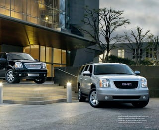 YUKON HYBRID IN QUICKSILVER METALLIC (left)
YUKON XL DENALI IN ONYX BLACK (center)
YUKON SLT IN QUICKSILVER METALLIC (right)
Vehicles shown with available equipment.
Models | 11
 