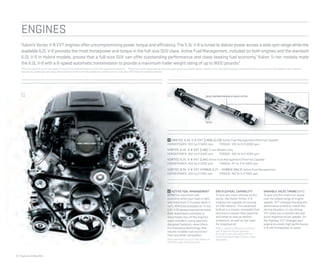 1 VORTEC 5.3L V-8 VVT (LMG)/(LC9) Active Fuel Management/FlexFuel Capable
HORSEPOWER: 320 hp @ 5400 rpm TORQUE: 335 lb-ft @ 4000 rpm
VORTEC 6.0L V-8 VVT (L96) 3/4-ton Models Only
HORSEPOWER: 352 hp @ 5400 rpm TORQUE: 382 lb-ft @ 4200 rpm
VORTEC 6.2L V-8 VVT (L94) Active Fuel Management/FlexFuel Capable
HORSEPOWER: 403 hp @ 5700 rpm TORQUE: 417 lb-ft @ 4300 rpm
VORTEC 6.0L V-8 VVT HYBRID (LZ1 – HYBRID ONLY) Active Fuel Management
HORSEPOWER: 332 hp @ 5100 rpm TORQUE: 367 lb-ft @ 4100 rpm
21
ENGINES
Yukon’s Vortec V-8 VVT engines offer uncompromising power, torque and efﬁciency.The 5.3L V-8 is tuned to deliver power across a wide rpm range while the
available 6.2L V-8 provides the most horsepower and torque in the full-size SUV class. Active Fuel Management, included on both engines and the standard
6.0L V-8 in Hybrid models, proves that a full-size SUV can offer outstanding performance and class-leading fuel economy.1
Yukon 3/4-ton models mate
the 6.0L V-8 with a 6-speed automatic transmission to provide a maximum trailer weight rating of up to 9600 pounds.2
1
EPA-estimated 15 city/21 hwy (gas), 20 city/23 hwy (hybrid). Based on 2012 GM Large Utility Segment. 2
Maximum trailer weight ratings are calculated assuming a base vehicle, except for any option(s) necessary to achieve the rating, plus driver. The weight of other optional
equipment, passengers and cargo will reduce the maximum trailer weight your vehicle can tow. See your GMC dealer for additional details.
12 | Features & Beneﬁts
DEACTIVATING HYDRAULIC VALVE LIFTER
VALVE
E85 FLEXFUEL CAPABILITY4
To give you more choices at the
pump, two Yukon Vortec V-8
engines are capable of running
on E85 ethanol. This advanced
biofuel is a mostly renewable fuel
that burns cleaner than gasoline
and helps to reduce vehicle
emissions, as well as the need
for imported oil.
4
E85 is a blend of 85 percent ethanol
and 15 percent regular gasoline.
Go to gmc.com and search E85 for
more information about E85 as a fuel
alternative.
VARIABLE VALVE TIMING (VVT)
To give you the maximum power
over the widest range of engine
speeds, VVT changes the engine’s
perfomance proﬁle to match the
driving situation. In city driving,
VVT gives you a smooth idle and
quick response at low speeds. On
the highway, VVT changes your
engine to a bold, high performance
V-8 with horsepower to spare.
2 ACTIVE FUEL MANAGEMENT
(AFM) For maximum fuel
economy when your load is light,
and maximum V-8 power when it
isn’t, AFM (not available on 3/4-ton
6.0L V-8) senses load and demand
then seamlessly activates or
deactivates four of the engine’s
eight cylinders, using specially
designed hydraulic valve lifters.
It’s innovative technology that
results in better fuel economy3
than any other competitor.
3
EPA-estimated 15 city/21 hwy. Based on
2012 GM Large Utility Segment.
 