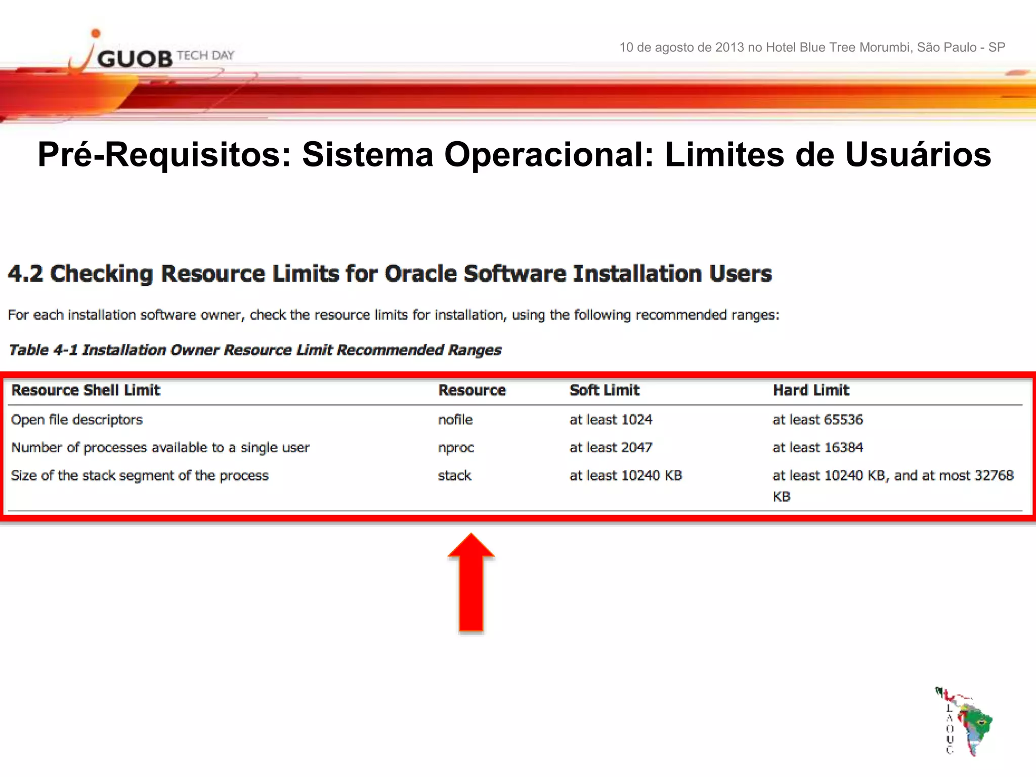 10 de agosto de 2013 no Hotel Blue Tree Morumbi, São Paulo - SP
Pré-Requisitos: Sistema Operacional: Limites de Usuários
 