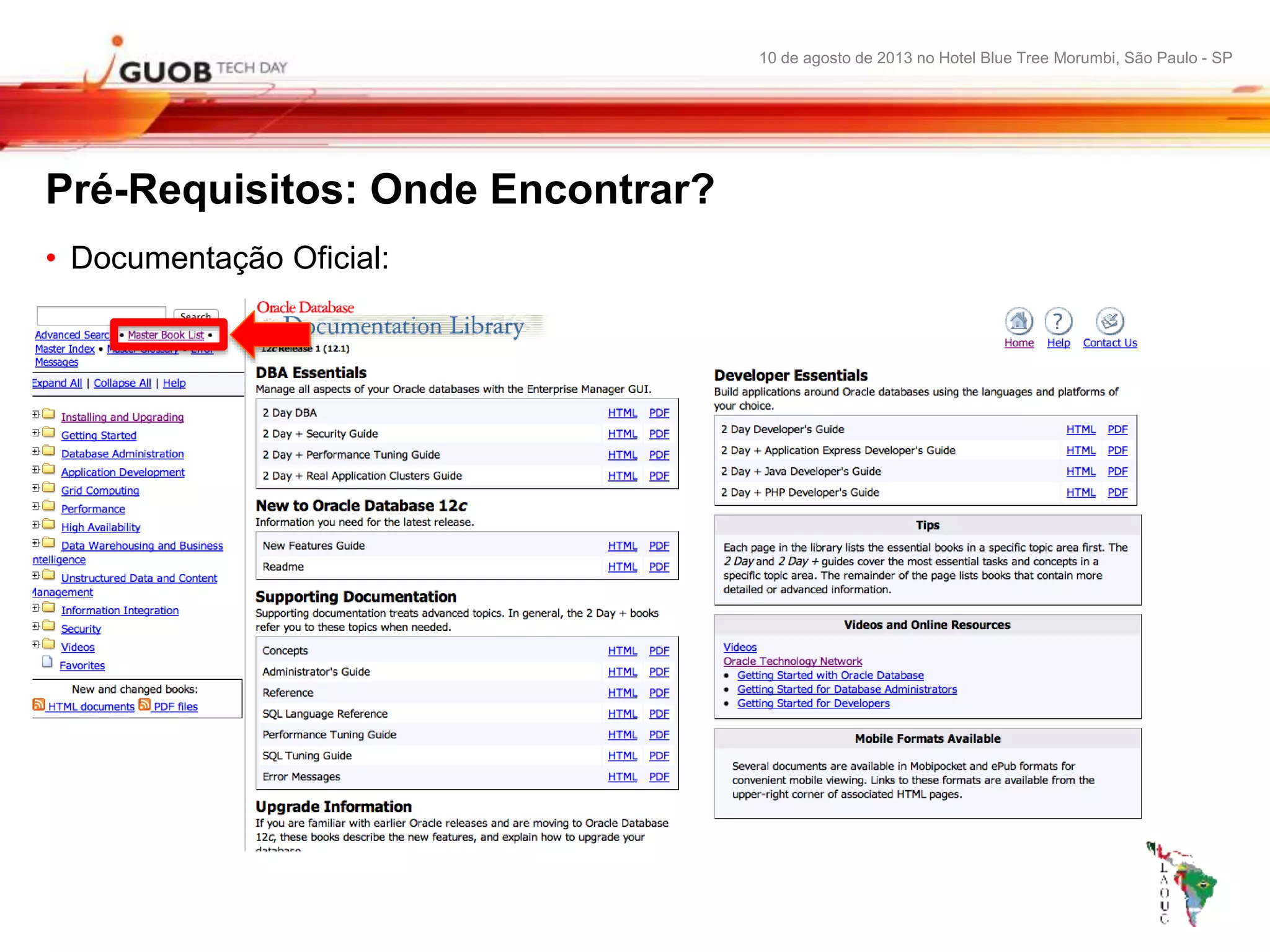 10 de agosto de 2013 no Hotel Blue Tree Morumbi, São Paulo - SP
Pré-Requisitos: Onde Encontrar?
• Documentação Oficial:
 