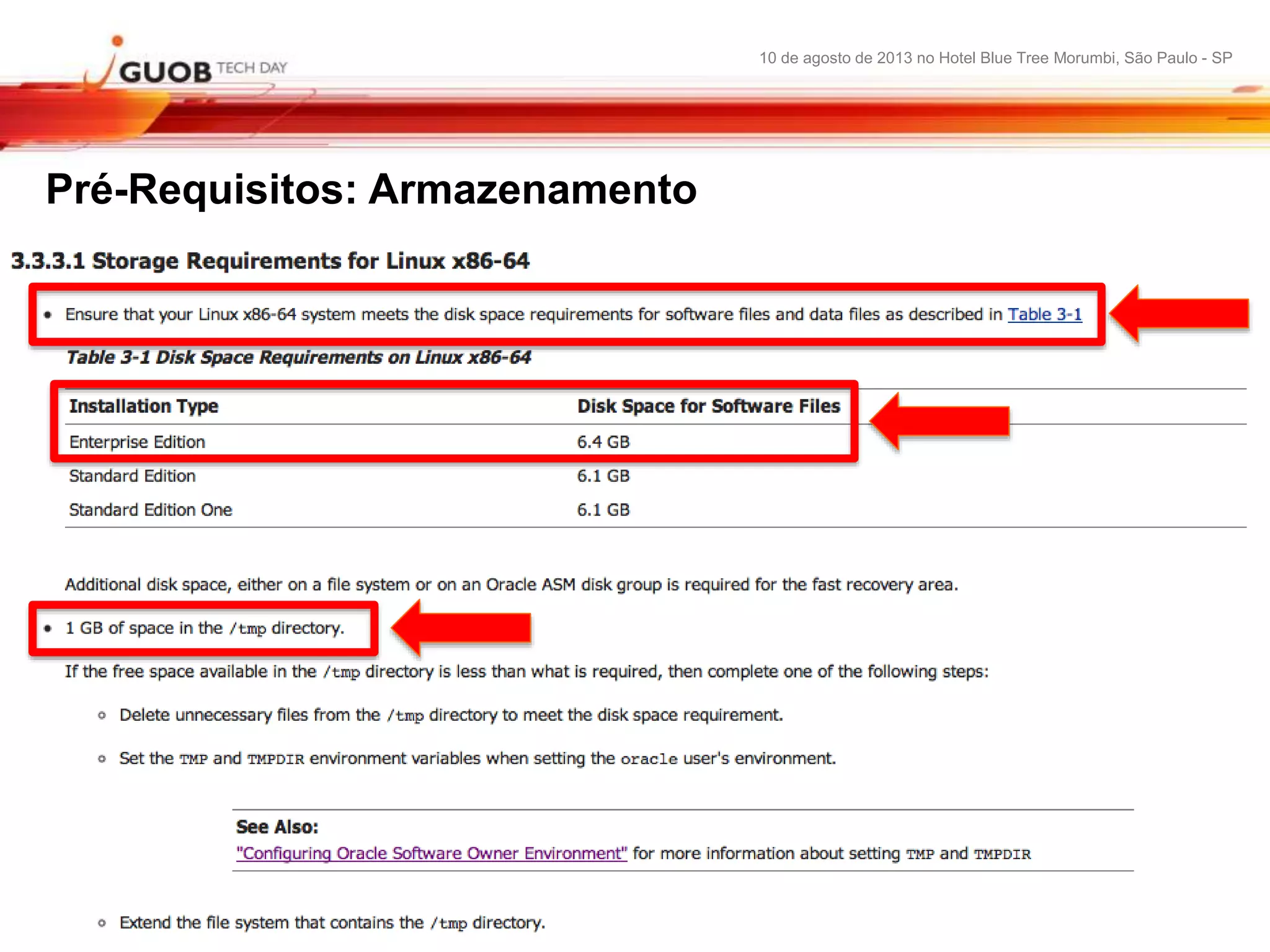 10 de agosto de 2013 no Hotel Blue Tree Morumbi, São Paulo - SP
Pré-Requisitos: Armazenamento
 