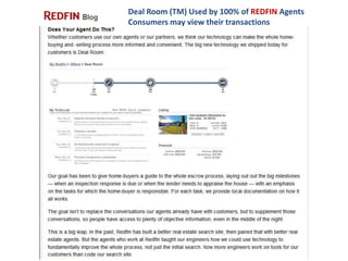 Deal Room (TM) Used by 100% of REDFIN Agents 
Consumers may view their transactions 
 