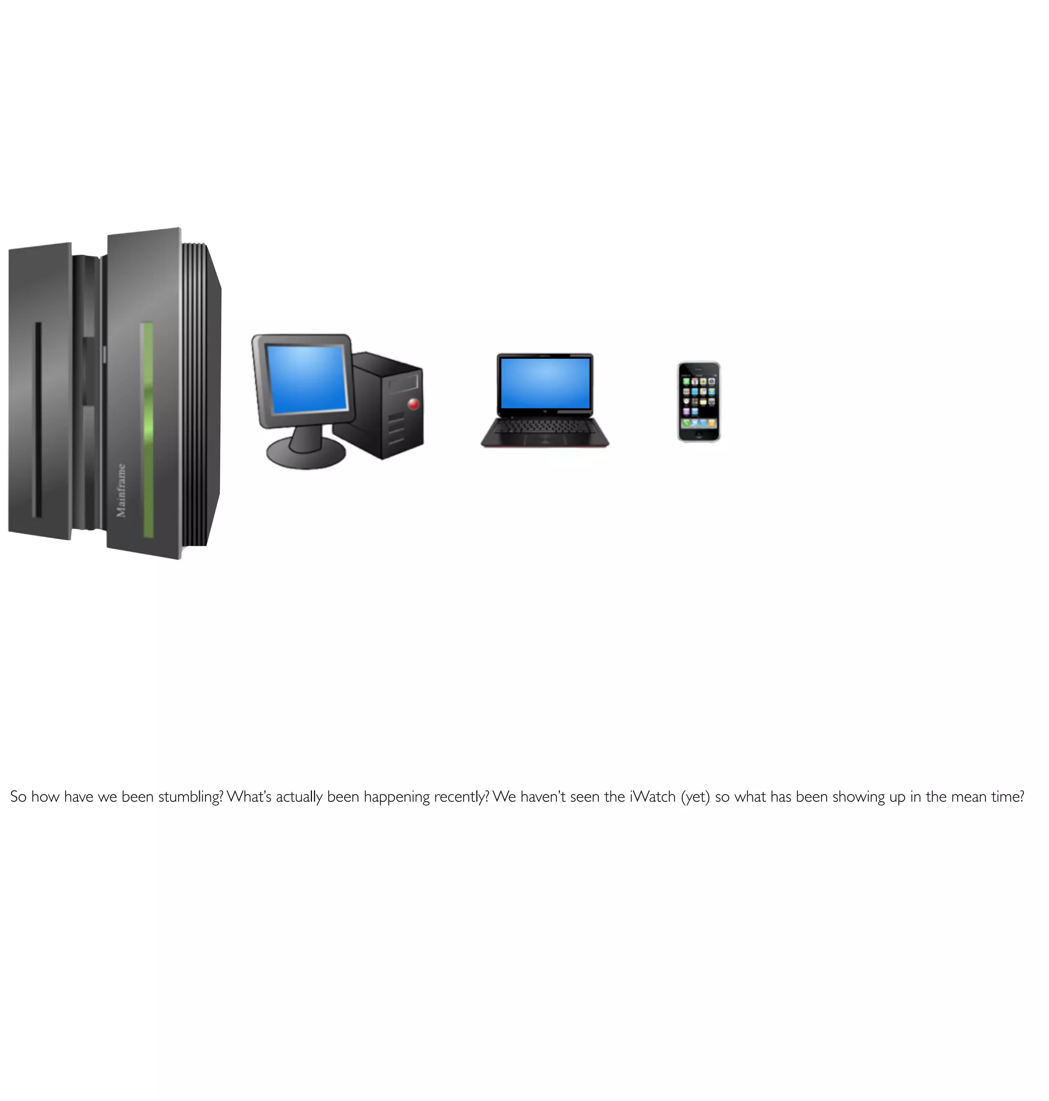 So how have we been stumbling? What’s actually been happening recently? We haven’t seen the iWatch (yet) so what has been showing up in the mean time?
 