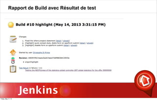 Jenkins
Rapport de Build avec Résultat de test
Friday, May 17, 13
 