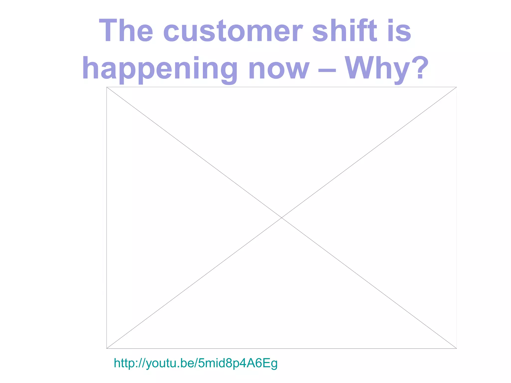 The customer shift is
happening now – Why?




  http://youtu.be/5mid8p4A6Eg
 