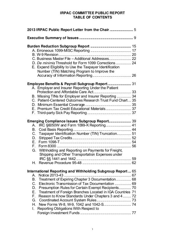 2013 Information Reporting Program Advisory Committee Irpac Public