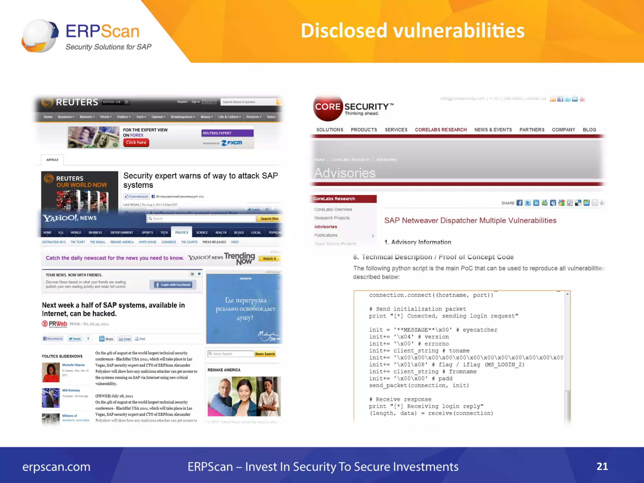 21	
  
Disclosed	
  vulnerabili0es	
  
 