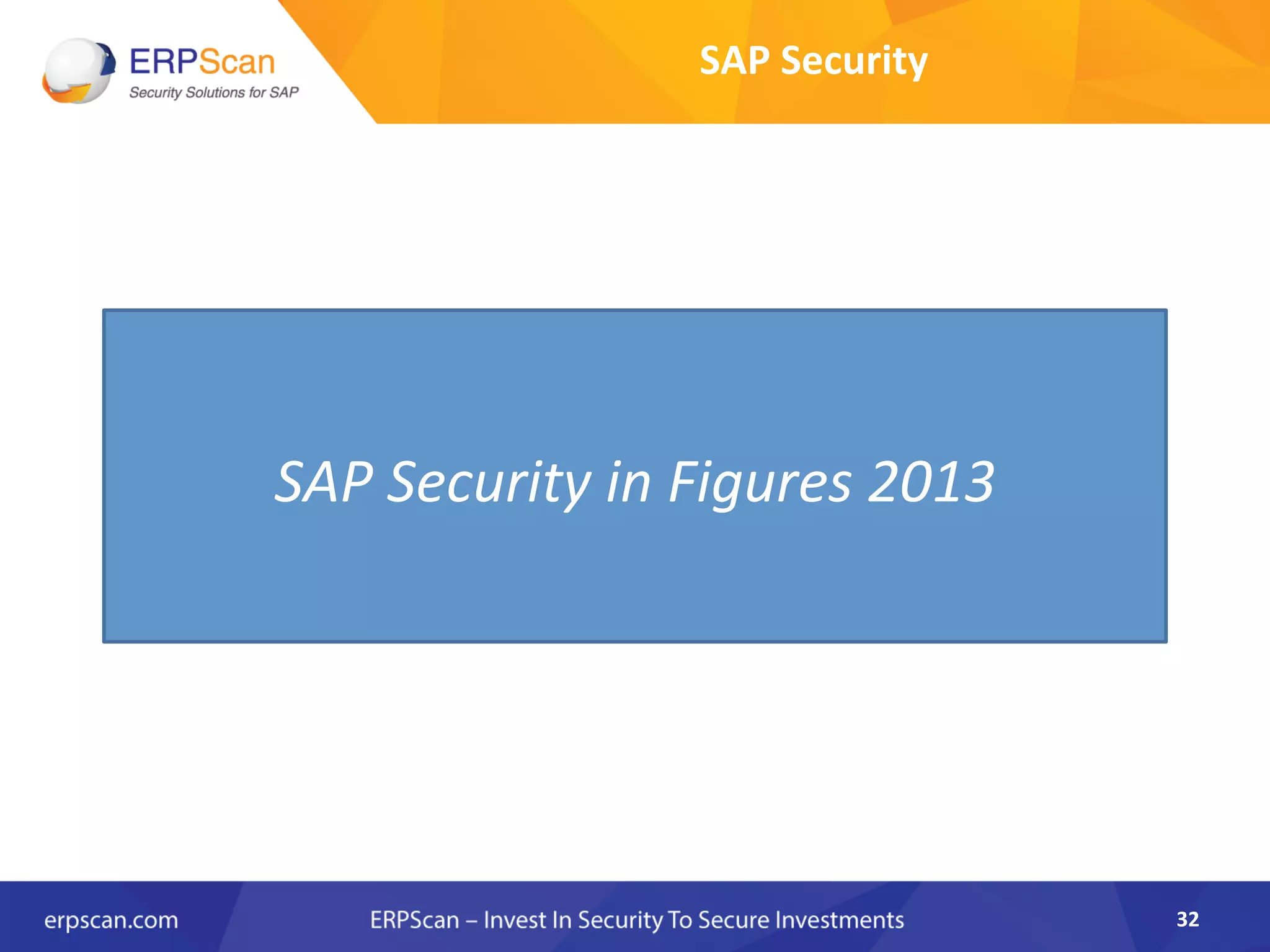 SAP	
  Security	
  
32	
  
SAP	
  Security	
  in	
  Figures	
  2013	
  
 