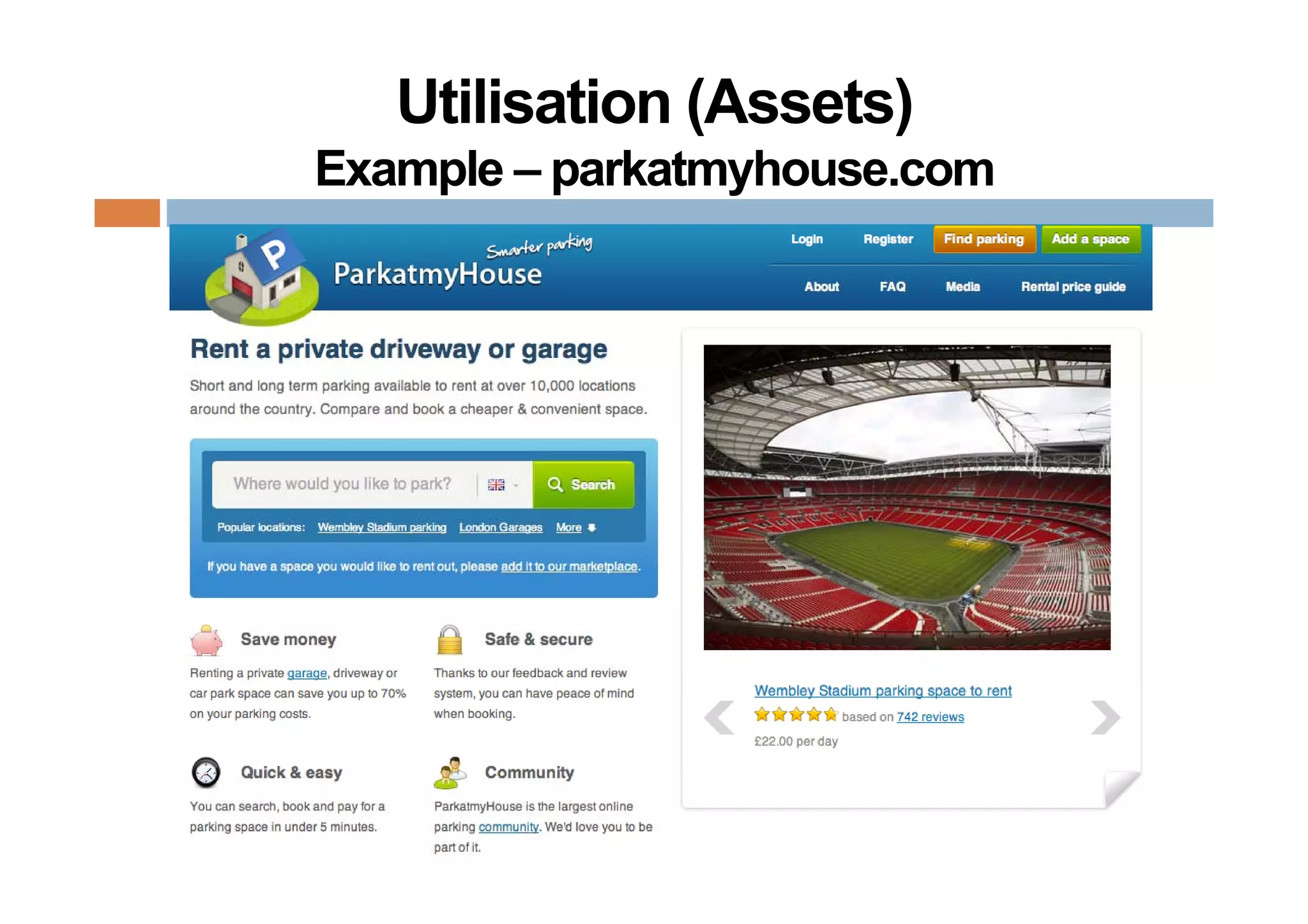 Utilisation (Assets)
Example – parkatmyhouse.com
 