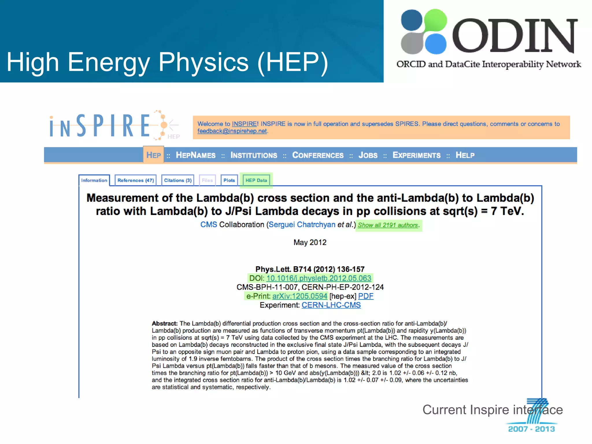 High Energy Physics (HEP)
Current Inspire interface
 