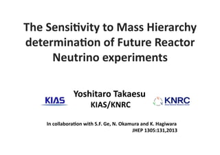 Yoshitaro	
  Takaesu	
  
	
  	
  	
  	
  	
  	
  	
  	
  	
  	
  KIAS/KNRC	
  
The	
  Sensi7vity	
  to	
  Mass	
  Hierarchy	
  
determina7on	
  of	
  Future	
  Reactor	
  
Neutrino	
  experiments	
  
In	
  collabora7on	
  with	
  S.F.	
  Ge,	
  N.	
  Okamura	
  and	
  K.	
  Hagiwara	
  
	
  	
  	
  	
  	
  	
  	
  	
  	
  	
  	
  	
  	
  	
  	
  	
  	
  	
  	
  	
  	
  	
  	
  	
  	
  	
  	
  	
  	
  	
  	
  	
  	
  	
  	
  	
  	
  	
  	
  	
  	
  	
  	
  	
  	
  	
  	
  	
  	
  	
  	
  	
  	
  	
  	
  	
  	
  	
  	
  	
  	
  	
  	
  	
  	
  	
  	
  	
  	
  	
  JHEP	
  1305:131,2013	
  
 