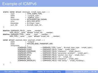 Example of ICMPv6
static const struct datatype icmp6_type_type = {
. type = TYPE_ICMP6_TYPE,
.name = " icmpv6_type " ,
. d...