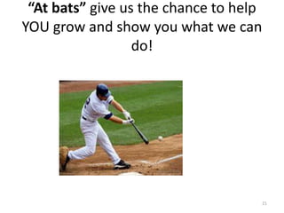 “At bats” give us the chance to help
YOU grow and show you what we can
do!
21
 