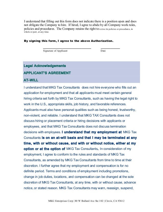 2014 Mkg Enterprises Corp Employment Application