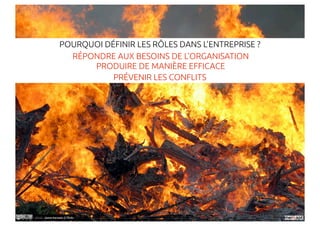 POURQUOI DÉFINIR LES RÔLES DANS L’ENTREPRISE ?
                    RÉPONDRE AUX BESOINS DE L’ORGANISATION
                        PRODUIRE DE MANIÈRE EFFICACE
                             PRÉVENIR LES CONFLITS




photo : janne karaste // !ickr
 