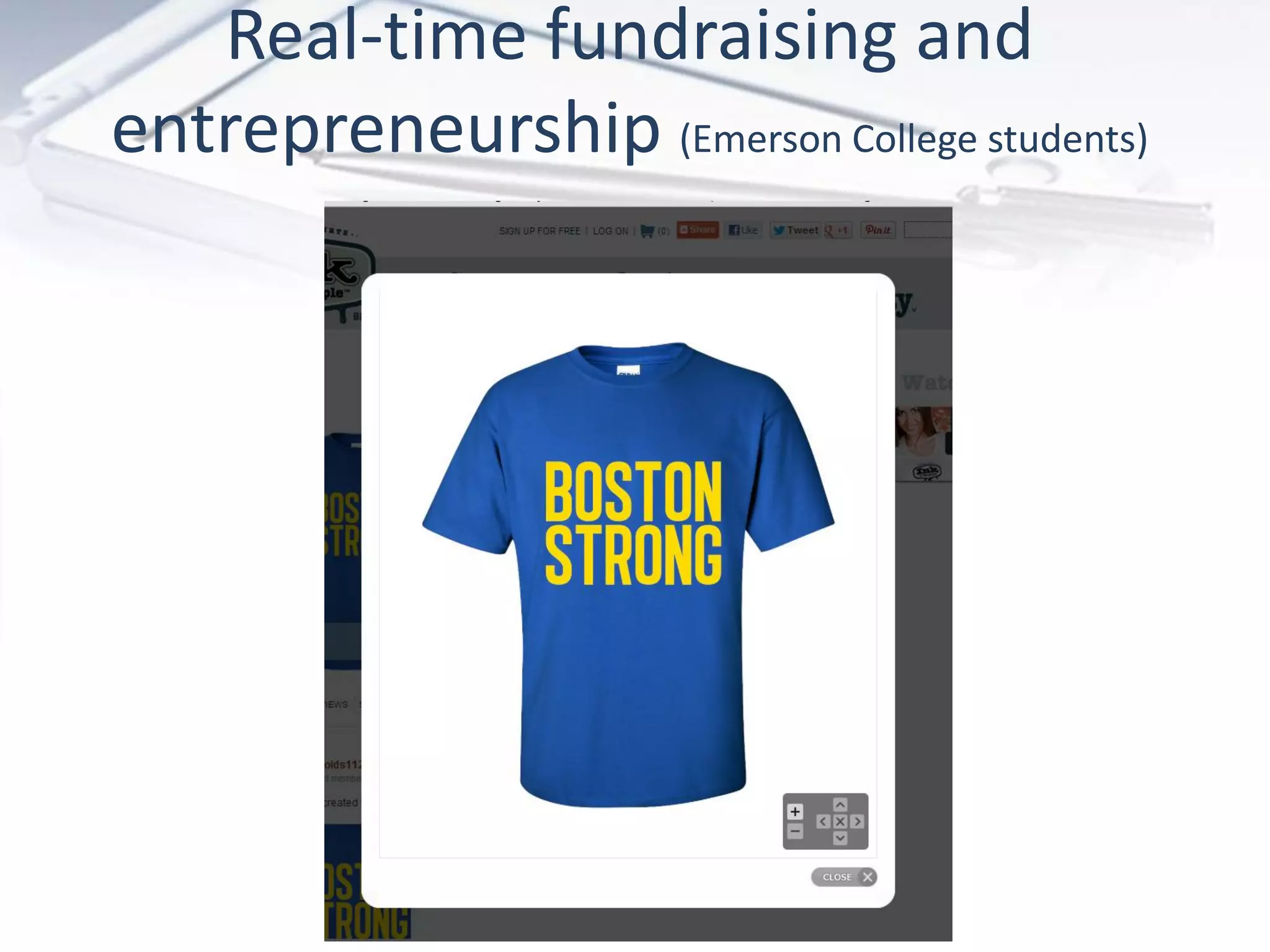 Real-time fundraising and
entrepreneurship (Emerson College students)
 