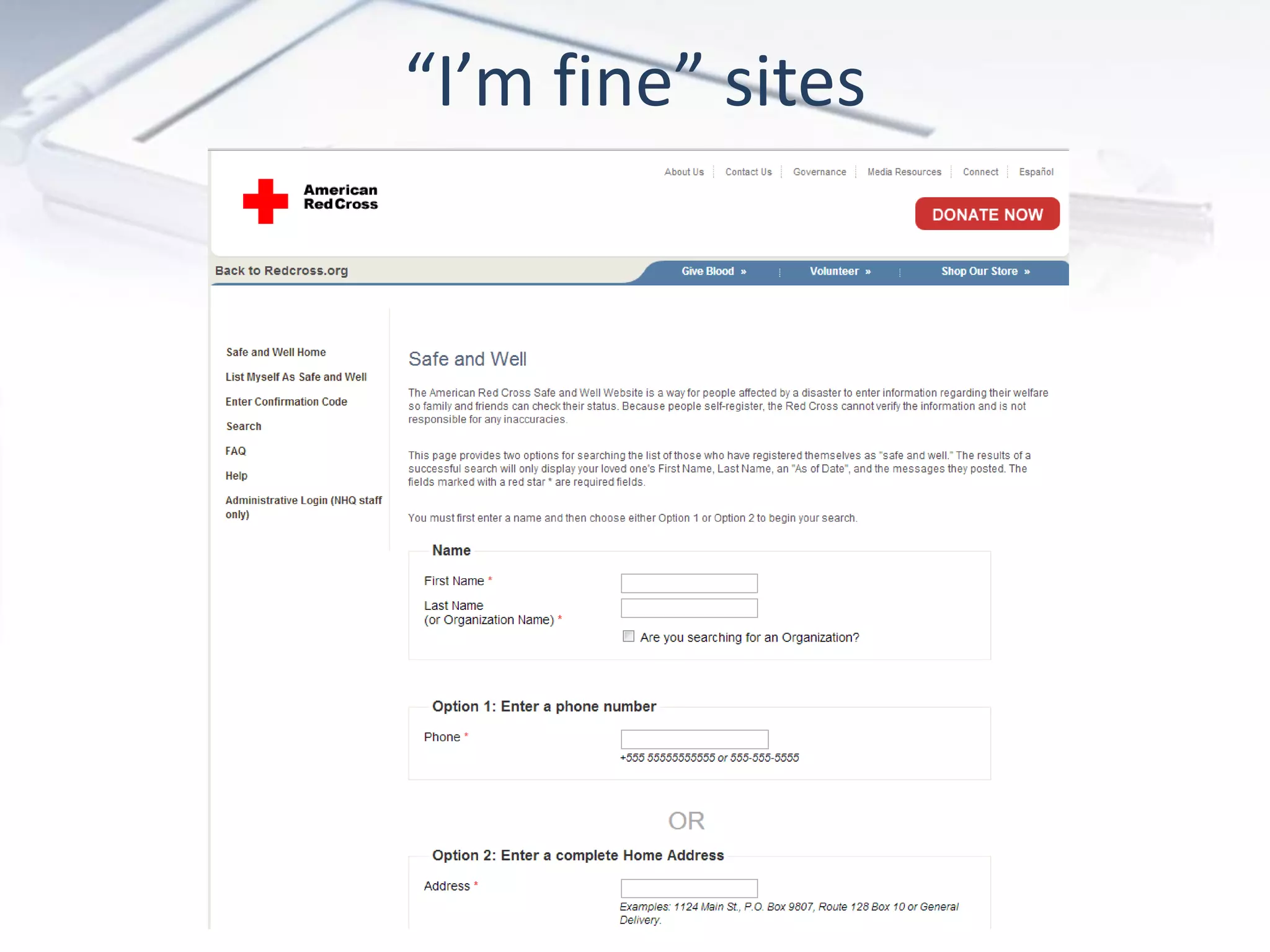 “I’m fine” sites
 