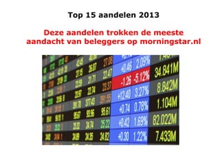 Top 15 aandelen 2013
Deze aandelen trokken de meeste
aandacht van beleggers op morningstar.nl

 