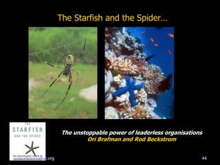 The Starfish and the Spider…
The unstoppable power of leaderless organisations
Ori Brafman and Rod Beckstrom
44www.ideacreation.org
 