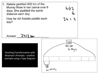 Teaching Transformation with
Newman’s Prompts – another
example using a Tape Diagram
 