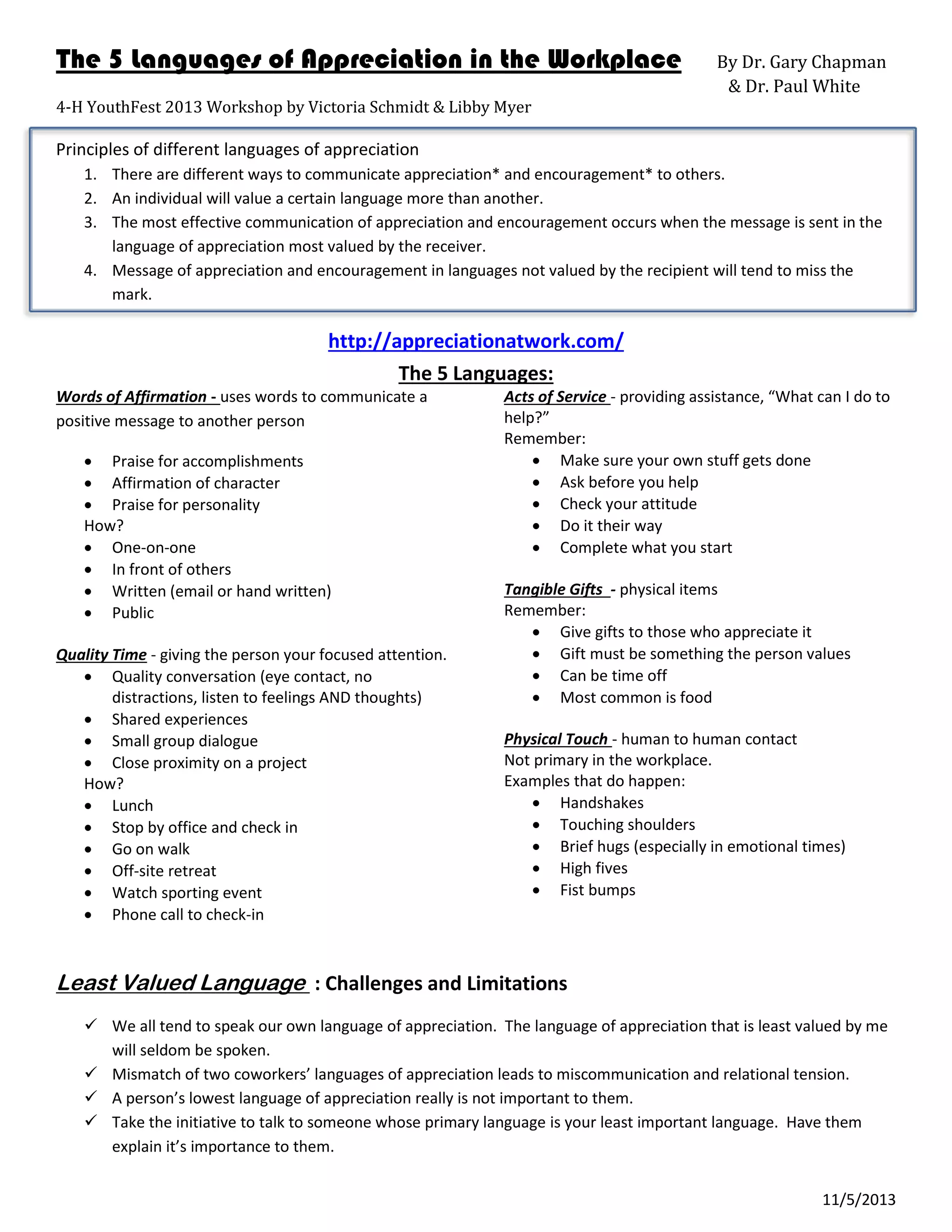 The 5 languages of appreciation in the workplace summary PDF