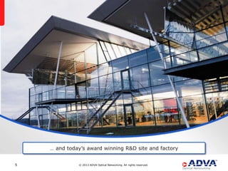 … and today‟s award winning R&D site and factory


5             © 2013 ADVA Optical Networking. All rights reserved.
 