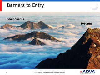 Barriers to Entry

Components
                                                                    Systems




58           © 2013 ADVA Optical Networking. All rights reserved.
 