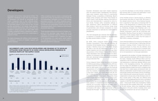 Developers are primarily state-owned utilities. The
regulation mandating at least 51% local ownership
for developers will provide an advantage to do-
mestic companies. Due to their offshore experi-
ence, state-owned companies are likely to remain
the dominant players in the future as well. To beef
up their positioning in the market, these develop-
ers have formed partnerships with local WTGs and
invested in various parts of the value chain. From
a foreign company/investor’s perspective, partner-
ships with local players will be key to participate in
projects in China.
The figure illustrates the offshore wind experience
of developers in terms of installed capacity and
planned capacity.
Domestic developers have been largely ingenious
with the overall project management and technol-
ogies used. However, recent news of a partnership
between Furnas, a subsidiary of Eletrobras, Brazil’s
largest utility company, and China Three Gorges to
jointly invest in and develop offshore wind farms in
China and internationally is expected to drive fu-
ture trends. Foreign utility companies seeking to
gain experience within development of offshore
wind projects could look at forming similar kinds
of partnerships with Chinese companies to invest
and gain experience to replicate the model in other
geographies.
The chart alongside also indicates that the develop-
er segment is currently expected to be dominated
by state-owned utilities in China.
By 2020, China Longyuan Power Group (China
Guodian Corporation), China National Offshore Oil
Company, China Huadian Group, China Datang Cor-
poration, Shenhua Group and China Three Gorges
are likely to be the top developers in terms of in-
stalled capacity and are expected to occupy lead-
ing positions in the Chinese Offshore Wind Market.
These developers have obtained consent for devel-
opment of cumulative 2 GW offshore wind projects
with each developer already consented to develop
at least 300-600 MW.
China Longyuan Power Group has plans to increase
its offshore genera­ting capacity to 1 GW by 2015 (es-
timated investment of EUR 1.6 billion). In order to re-
duce its debt-equity ratio and to meet the financial
requirements of its offshore and onshore wind proj-
ects, the company issued about 500 million shares
in the stock market and raised about EUR 291 mil-
lion. It plans to use 20% of all equity-raised money
to develop offshore wind projects. Meanwhile, China
Three Gorges has developed a pipeline of four proj-
ects with a cumulative capacity of 695 MW. While
the company has not declared any official targets to
raise capital, it is expected to have significant cash
reserves as it occupies one of the strongest finan-
cial positions among the Chinese utilities. In 2012, it
purchased a 21% stake in a Portugal-based utility –
Energias de Portugal – for EUR 2.7 billion. Moreover,
INCUMBENTS AND CASH RICH DEVELOPERS ARE GEARING UP TO DEVELOP
OFFSHORE WIND PROJECTS IN CHINA WHILE DEVELOPING PRESENCE IN
VARIOUS PARTS OF THE SUPPLY CHAIN
0
695
232*
1,250
102**
950
102**
700
1,200
950
905
402
254
200 198
0 0 0 0 0 0 0
South
Offshore
Wind Joint
Development
Shandong
Luneng Group
Yudean
Group
China
Huaneng
Group
Shenhua
Group
China
Huadian
Group
China
National
Offshore Oil
Corporation
China
Guangdong
Nuclear
China Datang
Corporation
China
Longyuan
Power Group
China Three
Gorges
Installed capacity
Planned capacity
Installed vs. planned capacity for key developers
MW
Presence in supply chain
No Yes Yes Yes YesNo No No No No No
N.a.
Turnover***
EUR millions
2,075 526 N.a. 21,568 262 14,724 N.a. N.a. 3,182 N.a.
Utility companies have an interest in developing off-
shore wind as they are required to have at least 3%
non-hydropower renewable source in their energy
generation portfolio. The utility companies partici-
pating in the offshore wind market are not only cash
rich but are also supported by funds from the China
Development Bank, which is acting as chief financer
across the value chain.
There has been limited involvement of foreign com-
panies at the developer stage, largely due to the
regulatory requirement capping a minimum of 51%
ownership for Chinese firms. In addition, the delay
in the declaration of a clear policy which outlines
the roadmap and process to achieve the targets in
offshore wind led to scepticism.
it is the first developer to invite foreign companies,
EDP among them, to invest and participate in joint
offshore wind development in China.
China Huadian Group is relying heavily on offshore
wind energy and plans to invest EUR 738 million in
the Jiangsu province alone. China Datang Corpora-
tion is reported to have plans of investing EUR 7.4
billion in the development of offshore wind across
seven provinces (Fujian, Guangdong, Hainan, Jiang-
su, Shandong, Shanghai and Zhejiang) with a to-
tal capacity of 1.2 GW. However, the plans of China
Datang Corporation could not be confirmed inde-
pendently. Shenhua Group has plans of developing
one project in the Jiangsu region with a cumulative
capacity of 904.8 MW, of which the first phase of
302.4 MW is already consented.
China National Offshore Oil Company has begun the
first phase of a 1 GW wind farm in Bohai Bay and has
received a funding of EUR 1.7 billion from the Chi-
nese government. Its foray into the offshore wind
industry comes as no surprise since it is familiar with
offshore technical and engineering issues by virtue
of its rich experience in oil and gas exploration.
As opposed to the situation in Europe, developers are
mostly operating individually with the goal of learning
the ropes. However, South Offshore Wind Joint De-
velopment is the first of a kind collaboration between
nine enterprises to collectively develop offshore wind
farms in the Guangdong province. This partnership
not only allows the developers to gain experience in
managing offshore projects but also in mitigating risks
that stem from a weak supply and demand chain. An
effective collaboration would increase access to public
and private funding and increase chances of develop-
ment. While the joint venture was formed in June 2012,
collaborations among some of the members were vis-
ible a month earlier. In May 2012, two offshore wind
projects in the Guangdong province with a cumulative
capacity of 246 MW were granted consent. The devel-
opers – China South Power Grid, Guangdong Yudean
Group and the WTG supplier Ming Yang – are all part
of the joint venture. Hence, the collaboration among
the players in the joint venture is already active, even
though the consortium has not won a project yet.
Note: Company plans include loans taken to develop future offshore wind farms in addition to the projects
already in planning/consent/construction stage
* Excluding prototypes installed at wind farms
** Shanghai Donghai 102 MW Demonstration Project. Joint project between Datang and Guangdong
*** Turnover figures according to the latest available year
Source: GWEC; MEC Intelligence analysis
Developers
20 21
 