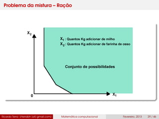 Problema da mistura – Ração
Ricardo Terra (rterrabh [at] gmail.com) Matemática computacional Fevereiro, 2013 29 / 46
 