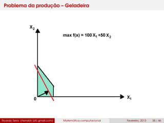 Problema da produção – Geladeira
Ricardo Terra (rterrabh [at] gmail.com) Matemática computacional Fevereiro, 2013 38 / 46
 