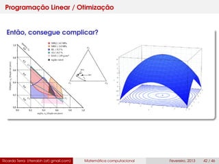 Programação Linear / Otimização
Então, consegue complicar?
Ricardo Terra (rterrabh [at] gmail.com) Matemática computacional Fevereiro, 2013 42 / 46
 