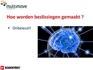 Hoe worden beslissingen gemaakt ?
 Onbewust!
 