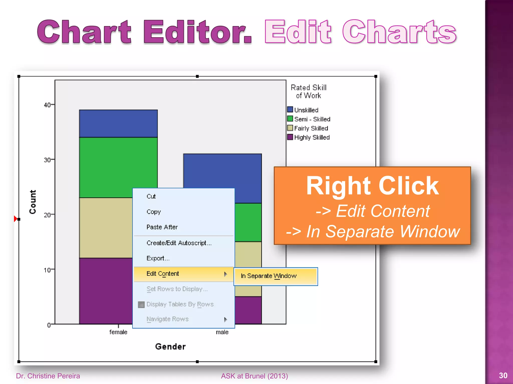Right Click
-> Edit Content
-> In Separate Window
Dr. Christine Pereira ASK at Brunel (2014) 30
 