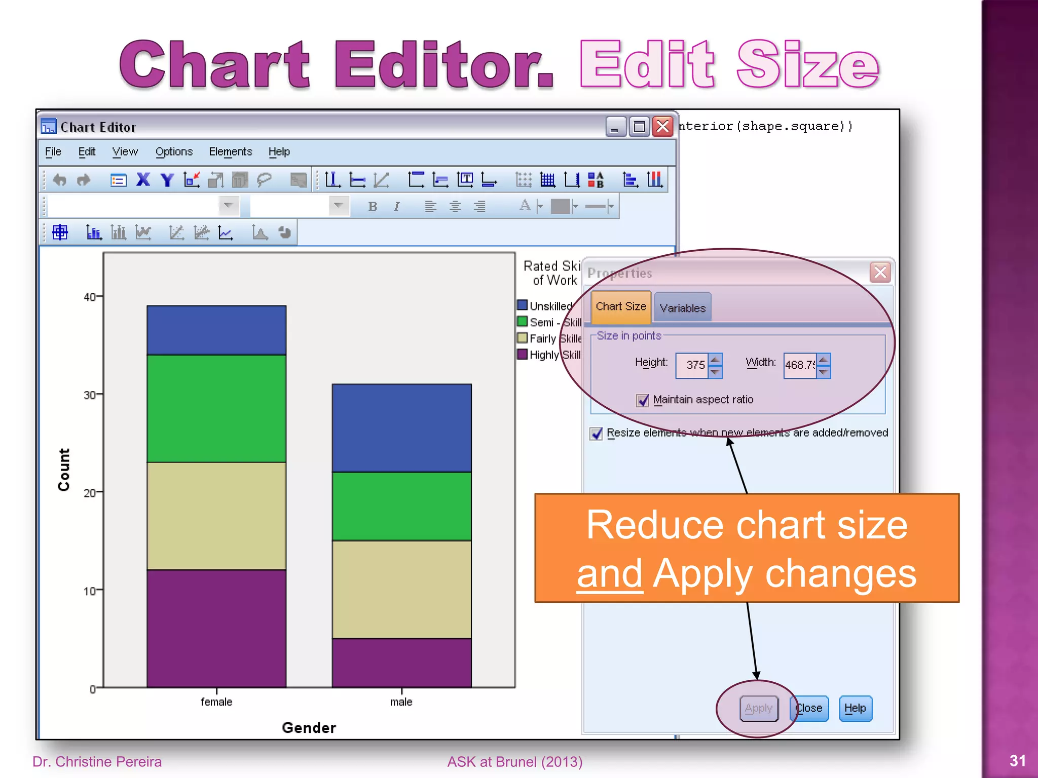 Reduce chart size
and Apply changes
Dr. Christine Pereira ASK at Brunel (2014) 31
 