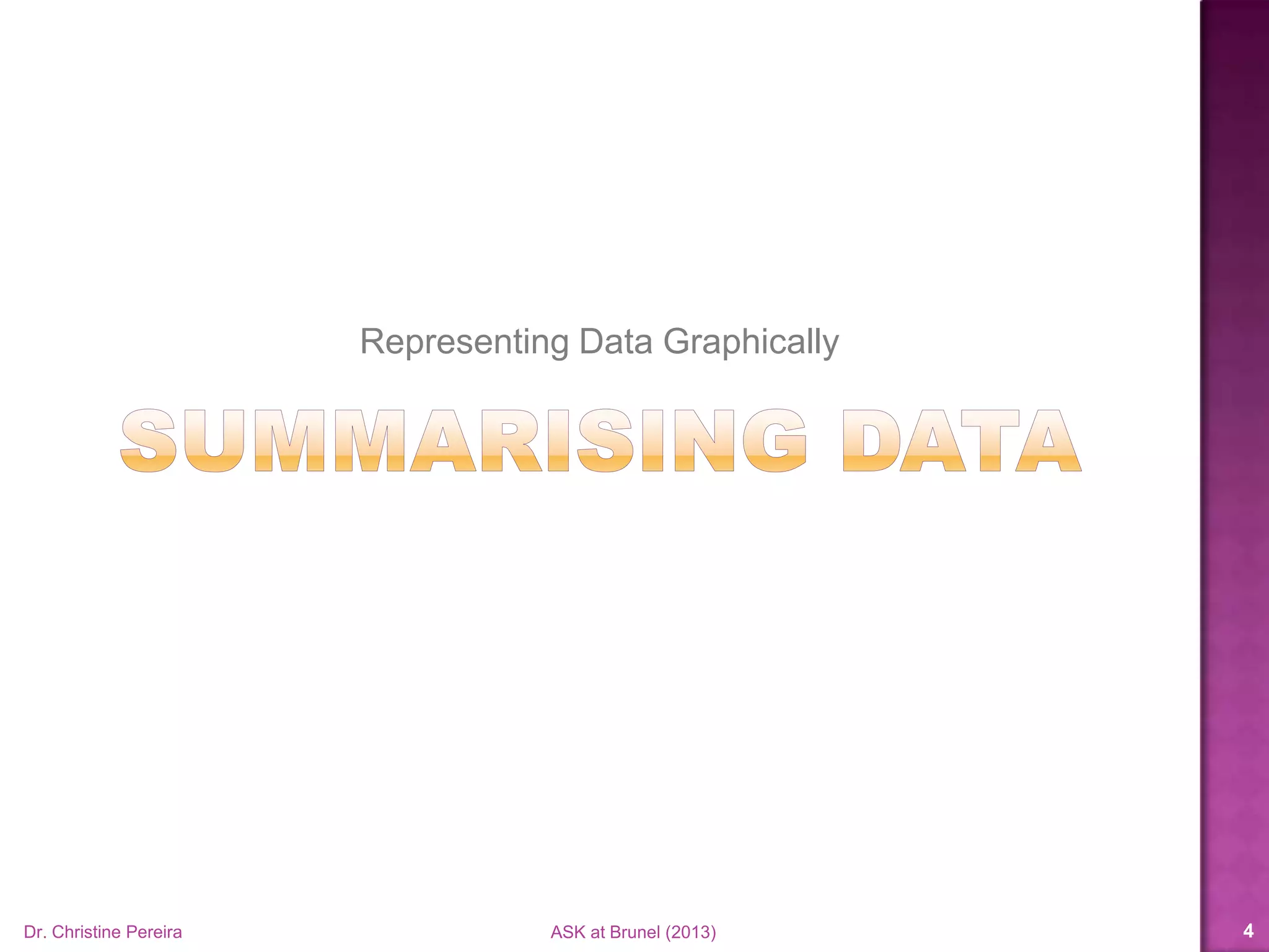 Representing Data Graphically
Dr. Christine Pereira ASK at Brunel (2014) 4
 