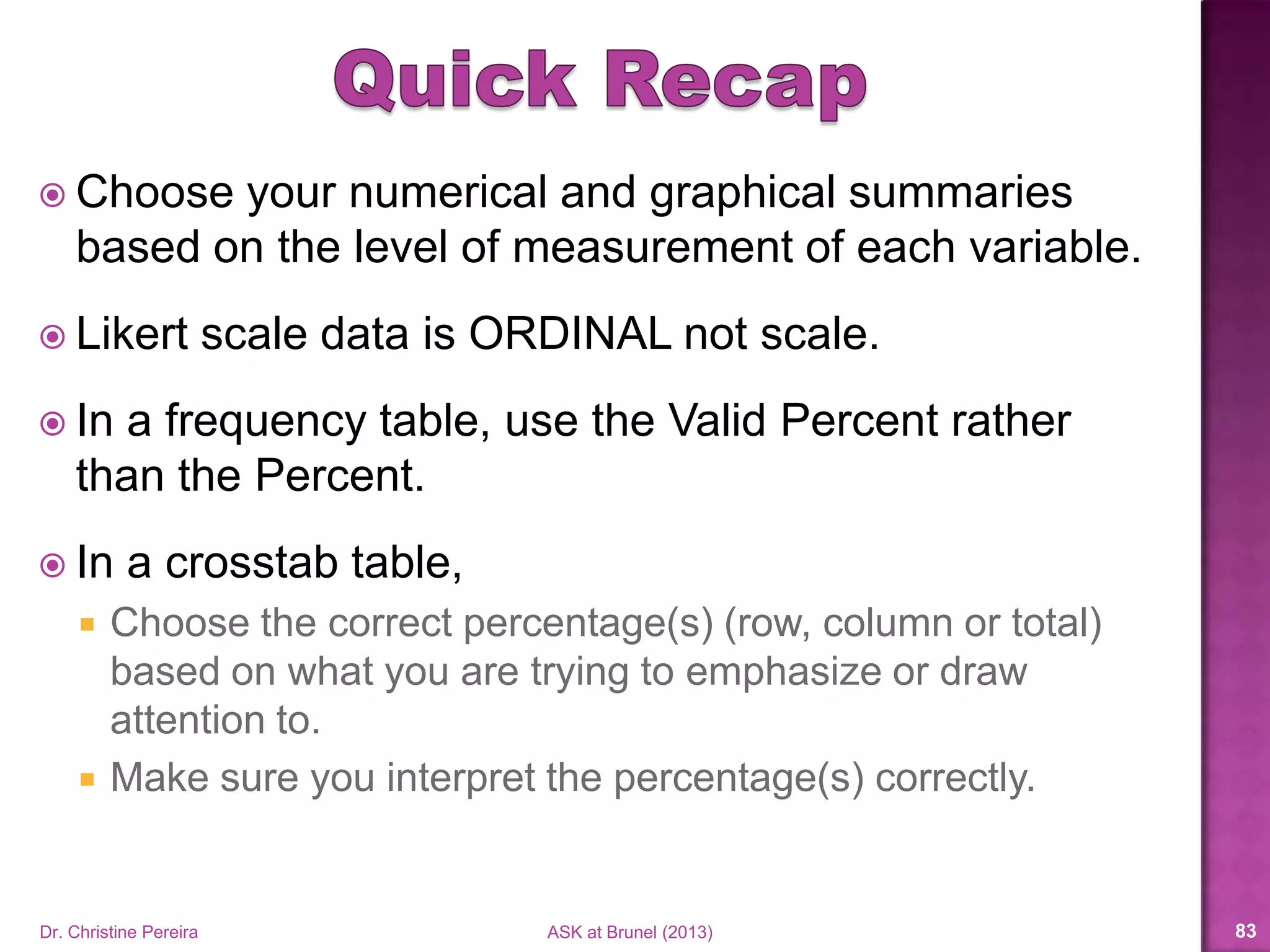 Dr. Christine PereiraASK at Brunel (2013) 83
Short video
tutorials on all
these topics
 