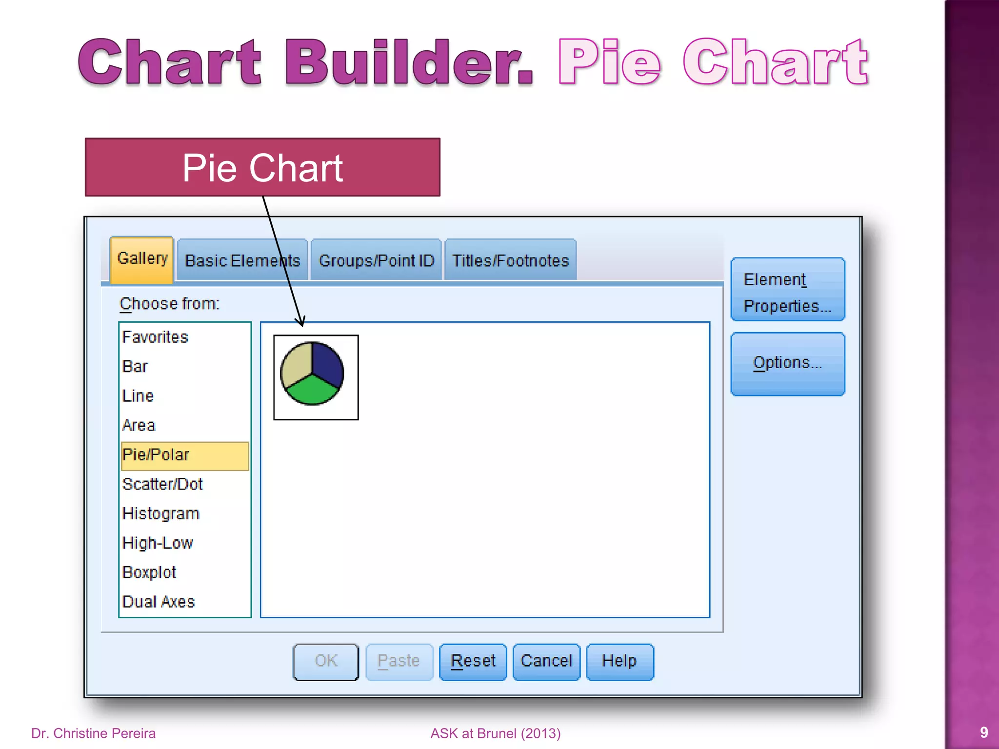 Pie Chart
Dr. Christine Pereira ASK at Brunel (2014) 9
 