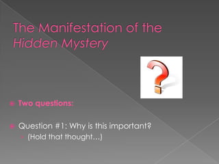    Two questions:

   Question #1: Why is this important?
    › (Hold that thought…)
 