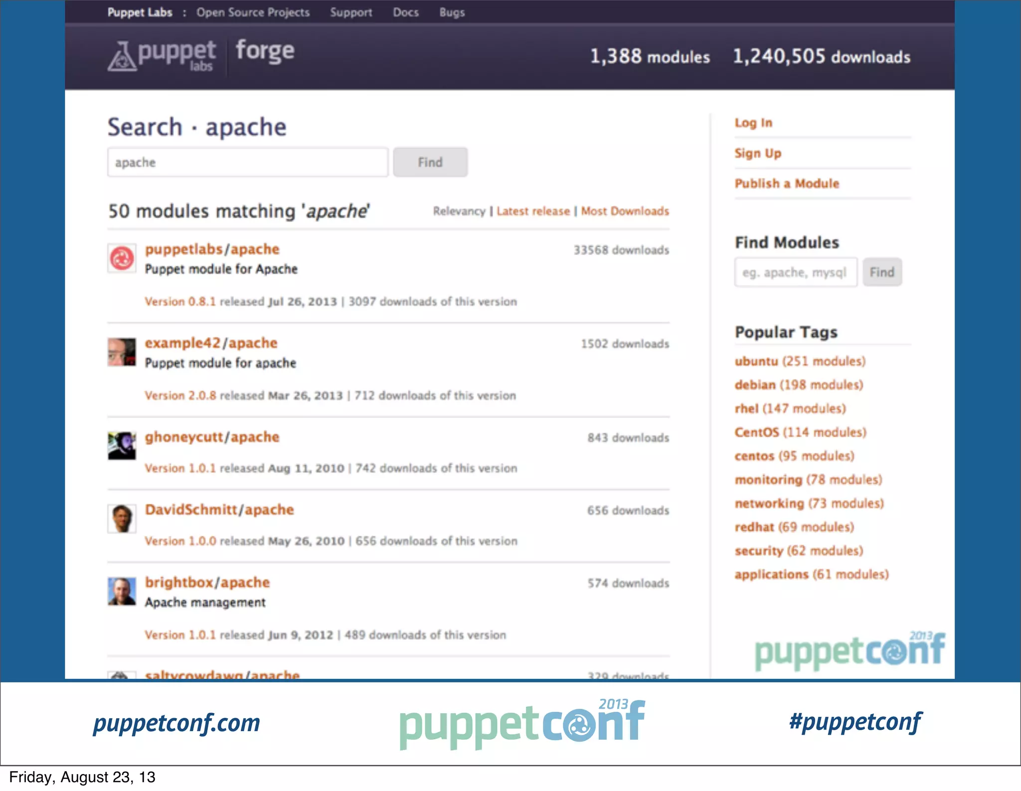 puppetconf.com #puppetconf
Friday, August 23, 13
 