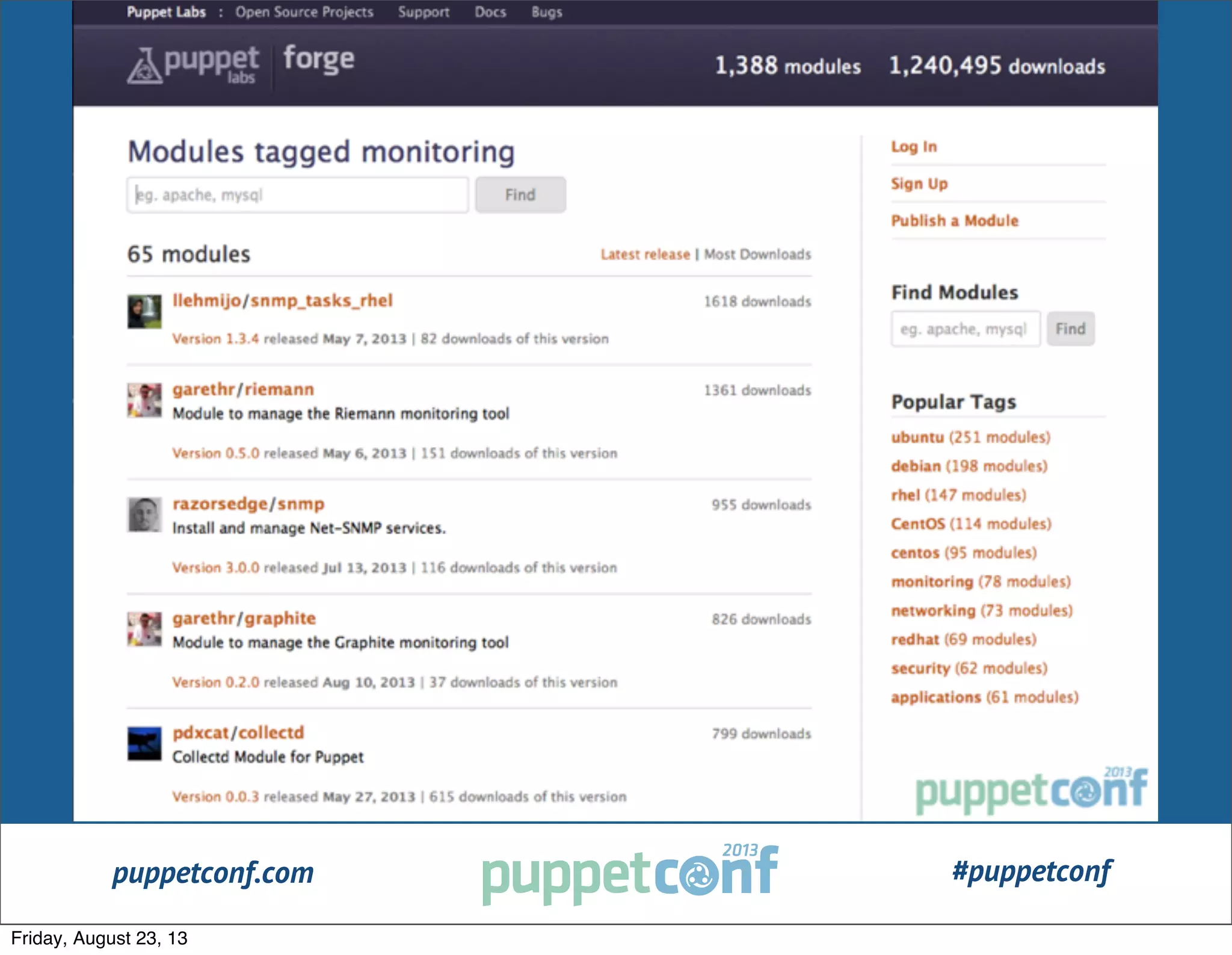 puppetconf.com #puppetconf
Friday, August 23, 13
 
