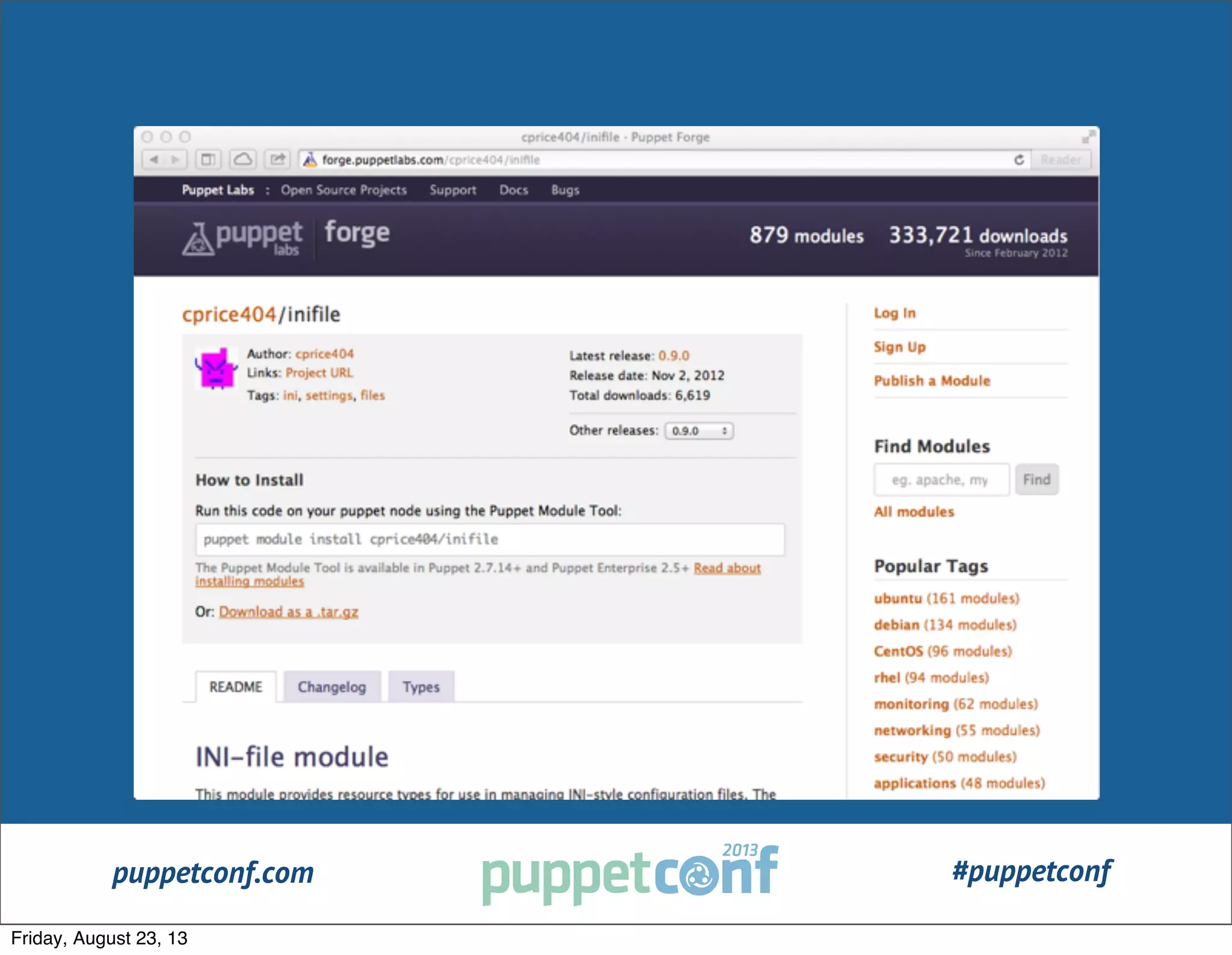 puppetconf.com #puppetconf
#PuppetCamp
Friday, August 23, 13
 