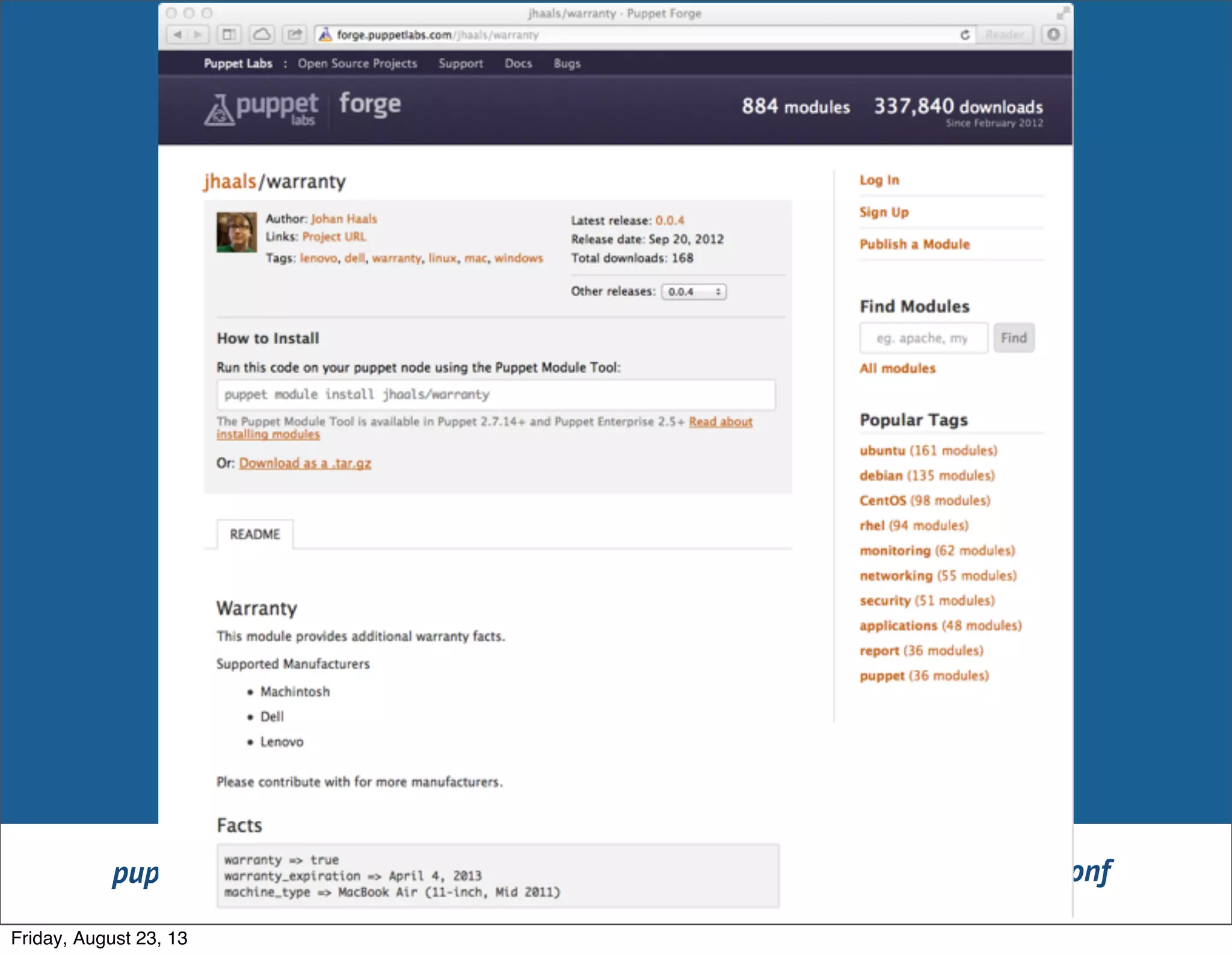 puppetconf.com #puppetconf
Friday, August 23, 13
 