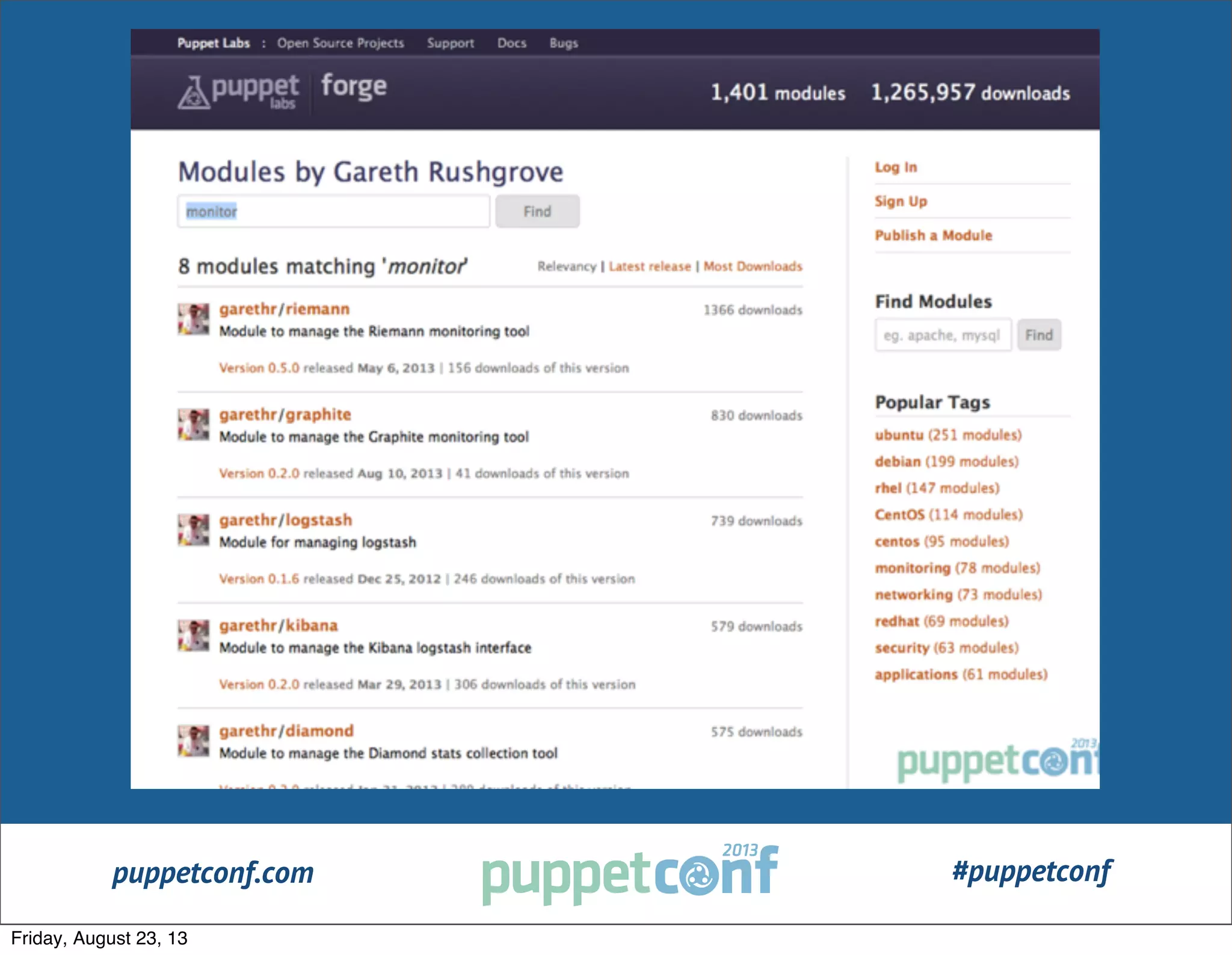 puppetconf.com #puppetconf
Friday, August 23, 13
 