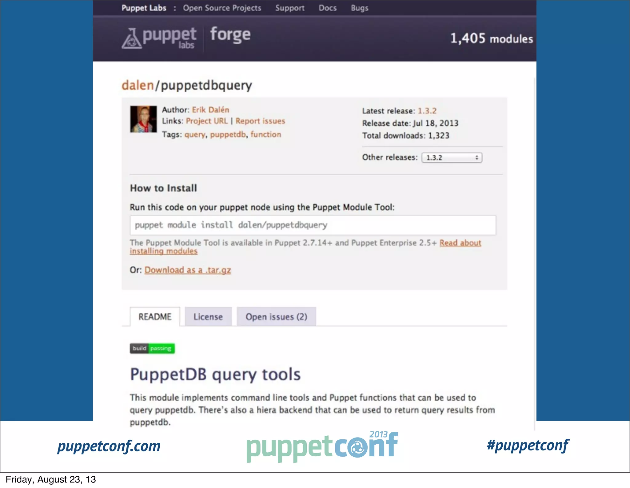 puppetconf.com #puppetconf
Friday, August 23, 13
 