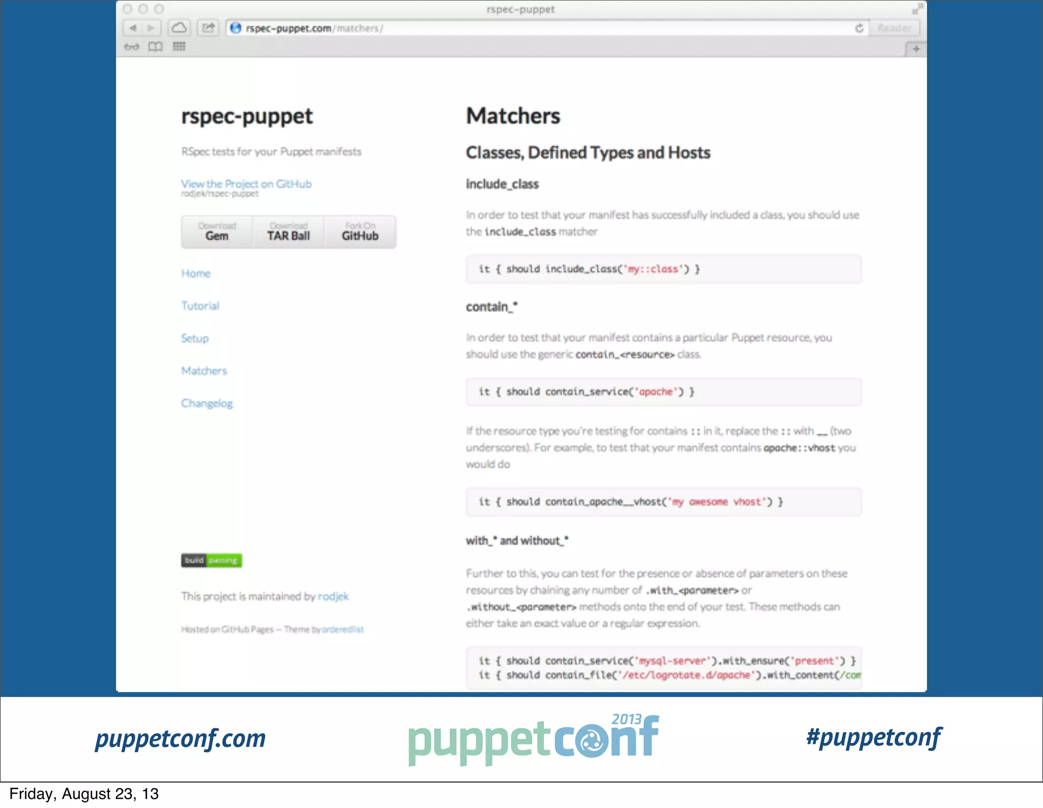 puppetconf.com #puppetconf
Friday, August 23, 13
 
