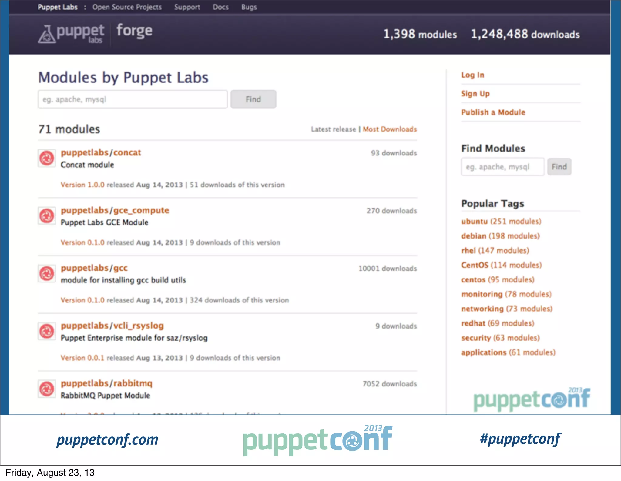 puppetconf.com #puppetconf
Friday, August 23, 13
 