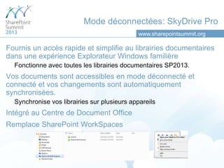 Mode déconnectées: SkyDrive Pro
                                              www.sharepointsummit.org

Fournis un accès r...